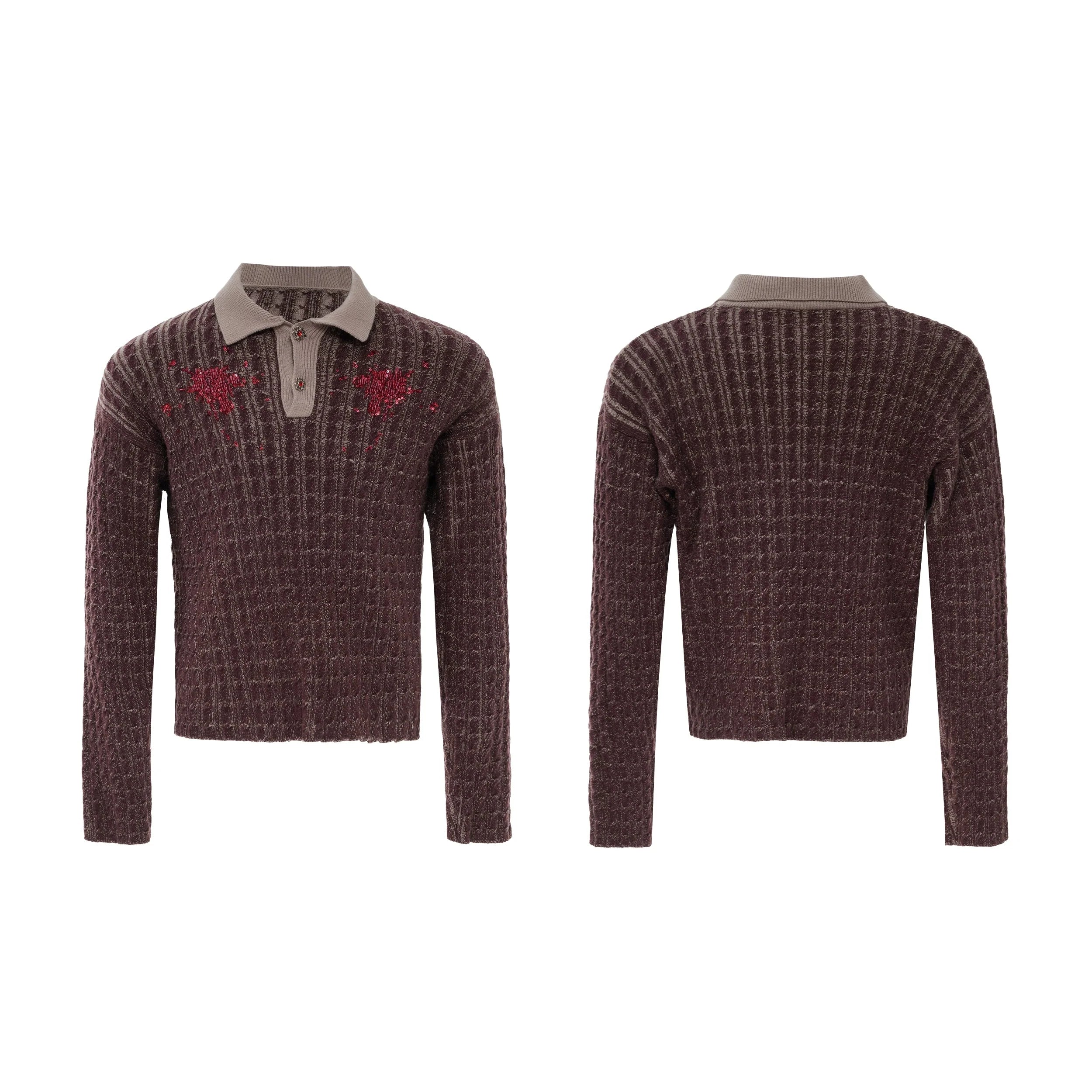 Sequined Lapel Knit Sweater