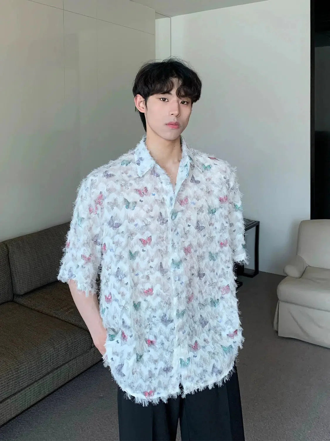 Butterfly Print Short Sleeve Shirt
