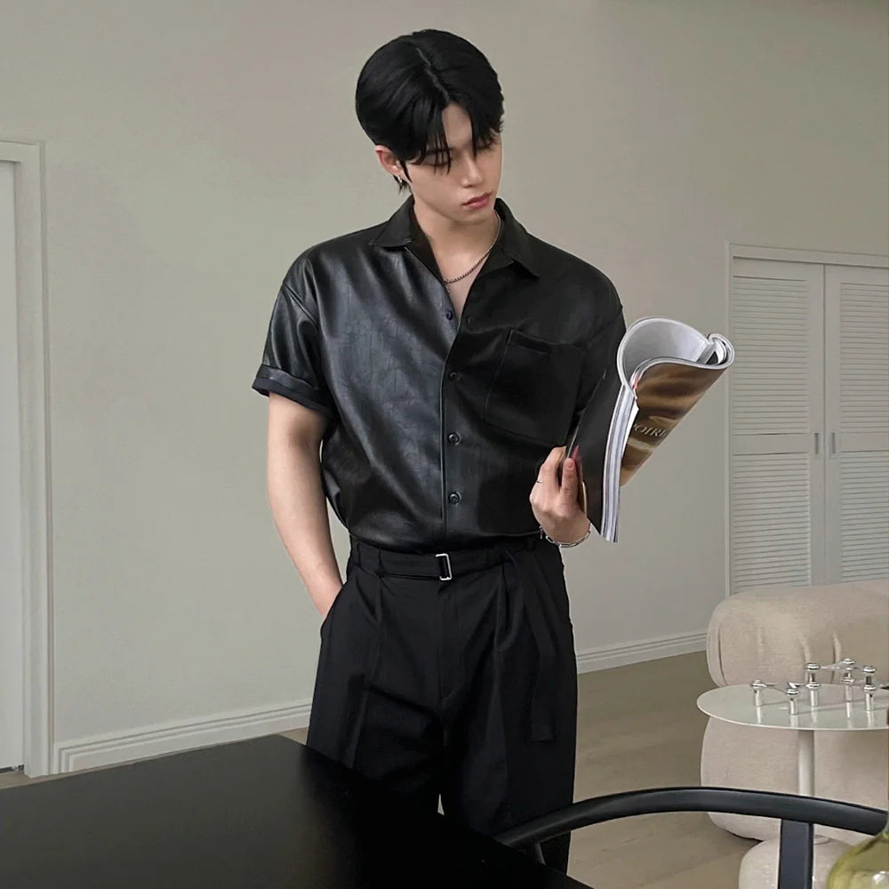 Casual Short-Sleeved Leather Shirt