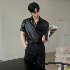 Casual Short-Sleeved Leather Shirt
