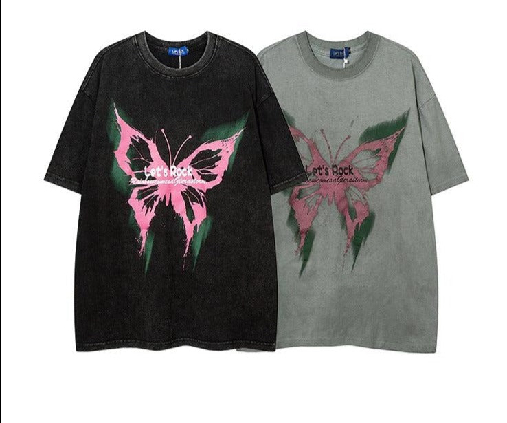 Washed Butterfly Print T-shirt
