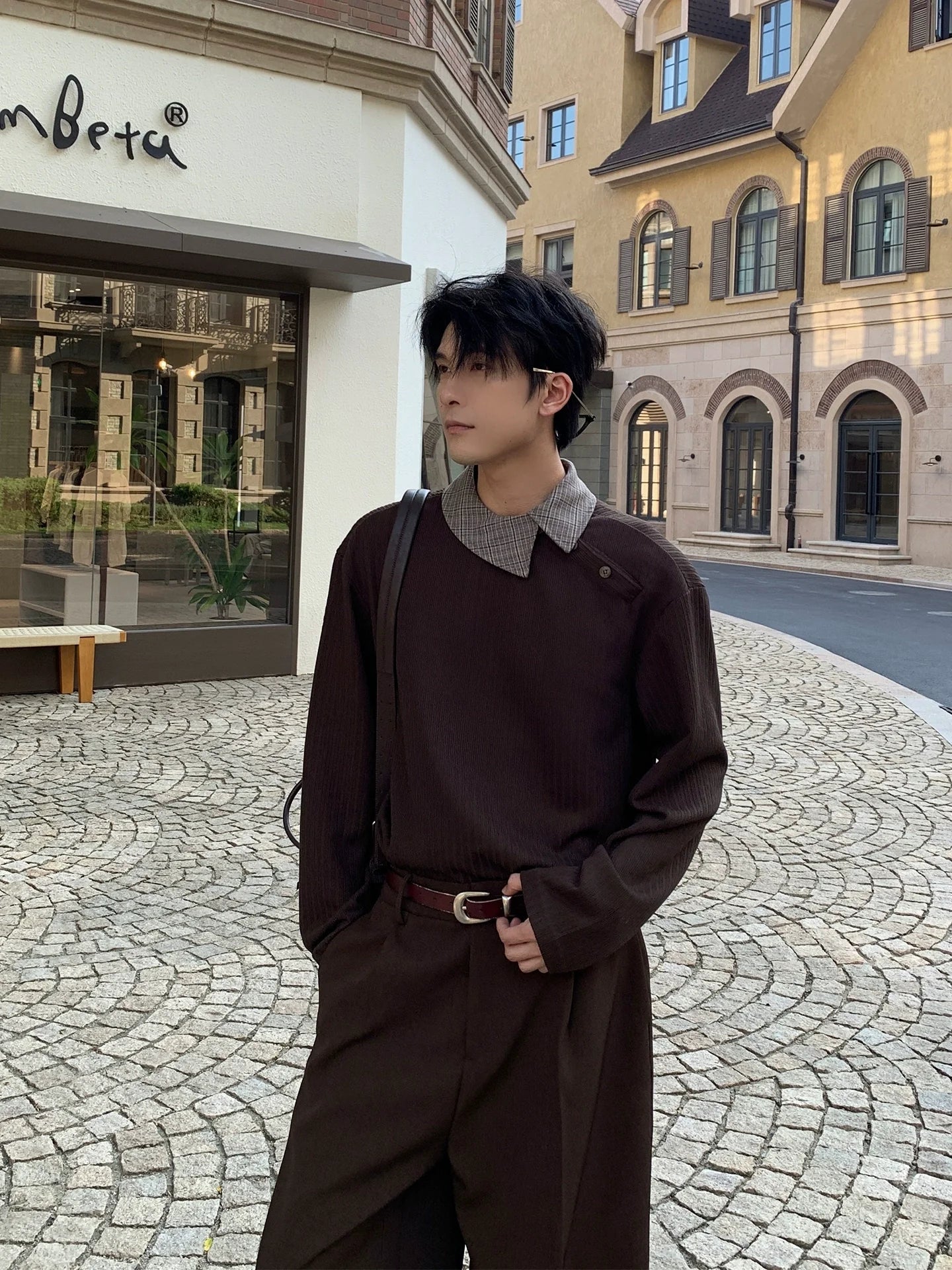 Oblique Placket Long Sleeve Pullover