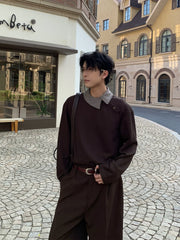 Oblique Placket Long Sleeve Pullover