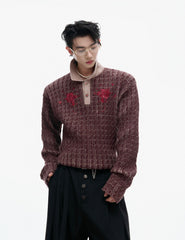 Sequined Lapel Knit Sweater