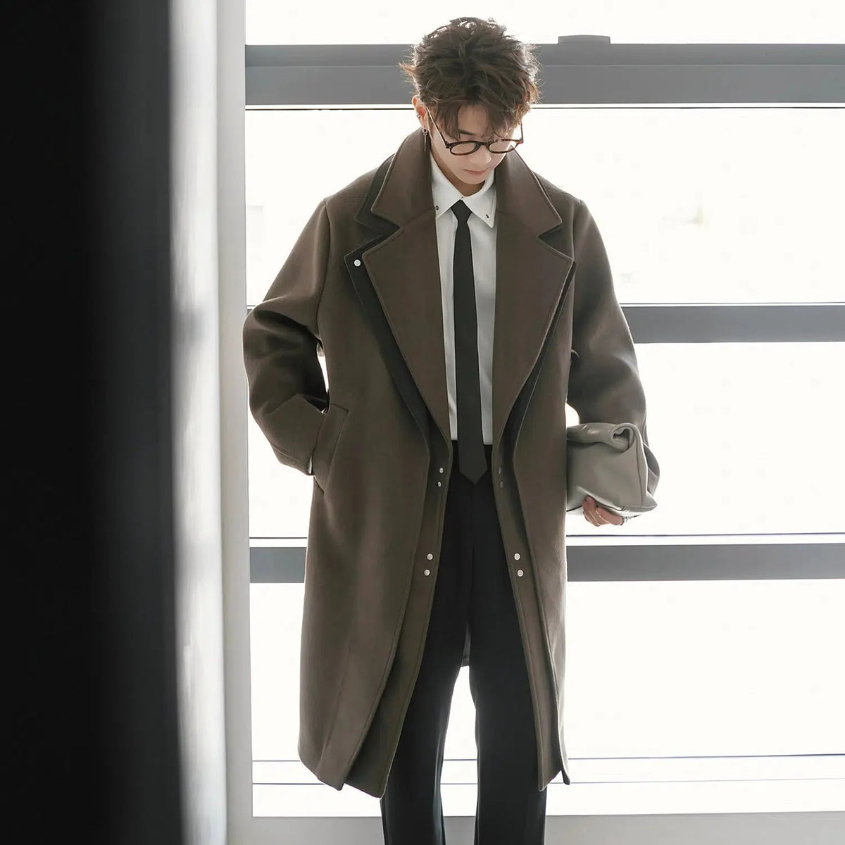 Double-Breasted Wool Coat with Wide Lapels
