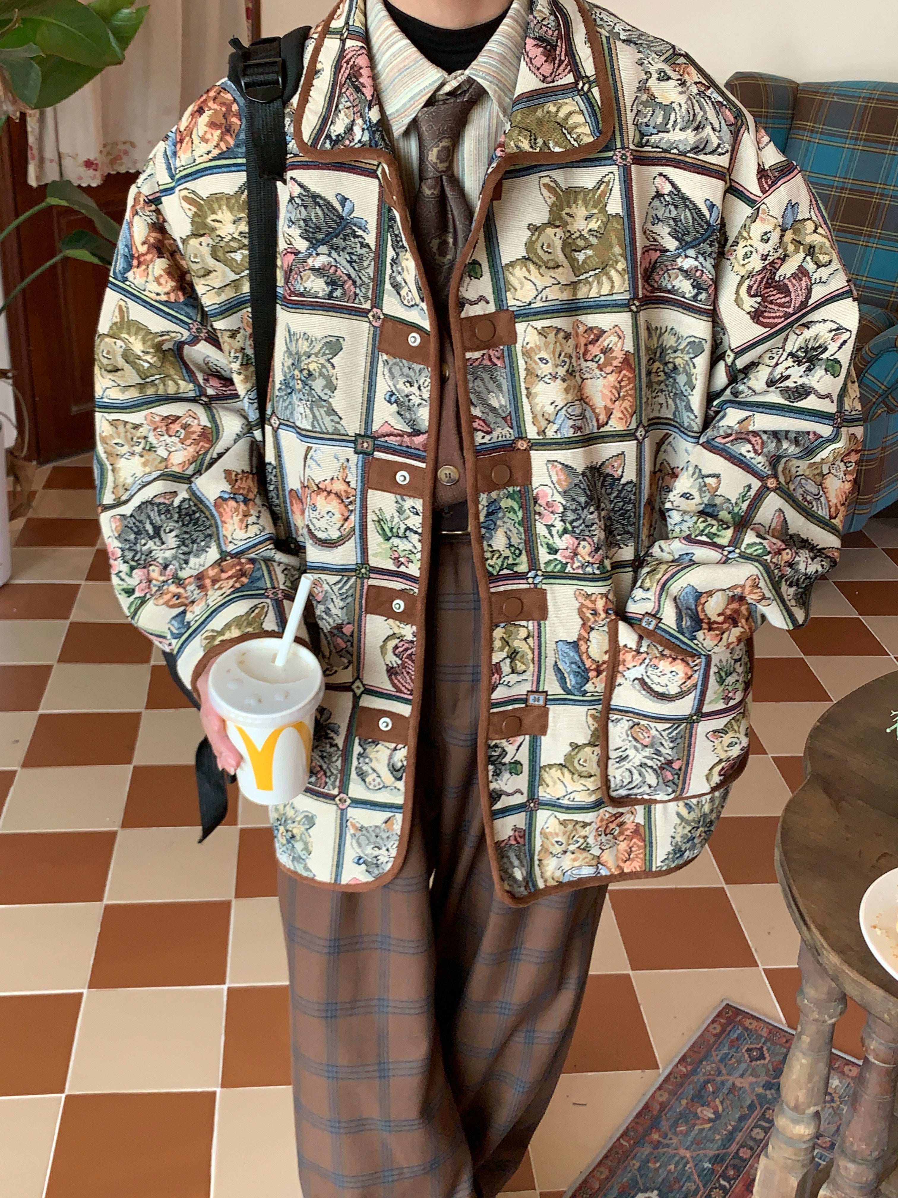 Vintage Cat Print Jacket