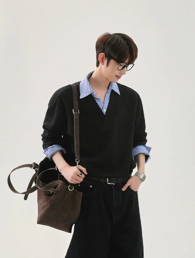 Contrast Color Lapel Polo Shirt