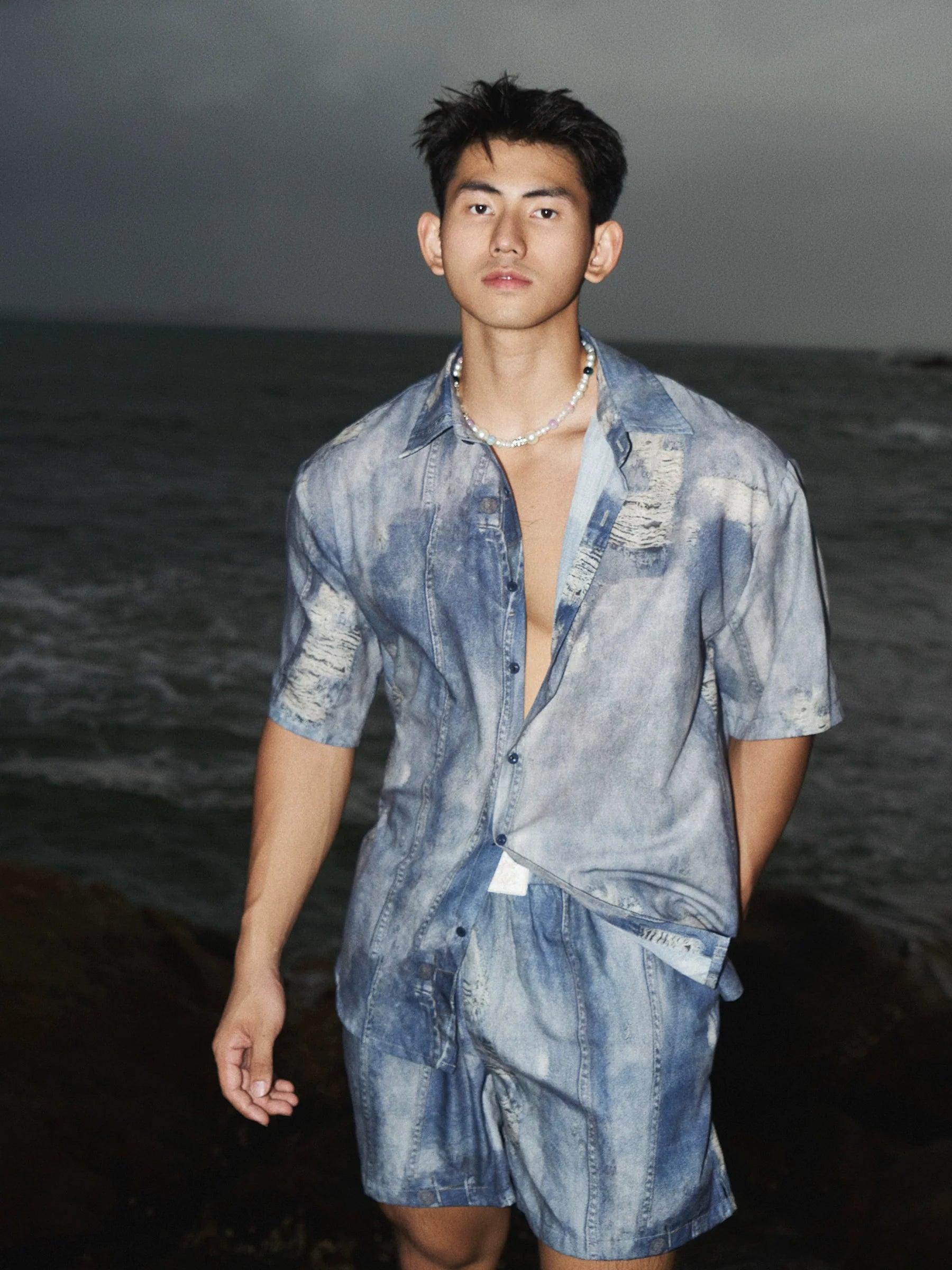 Retro Denim Print Beach