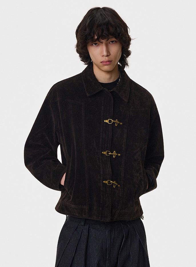 Toggle Closure Suede Cropped Jacket