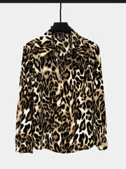 Leopard Print Loose Fit Button-Up Shirt