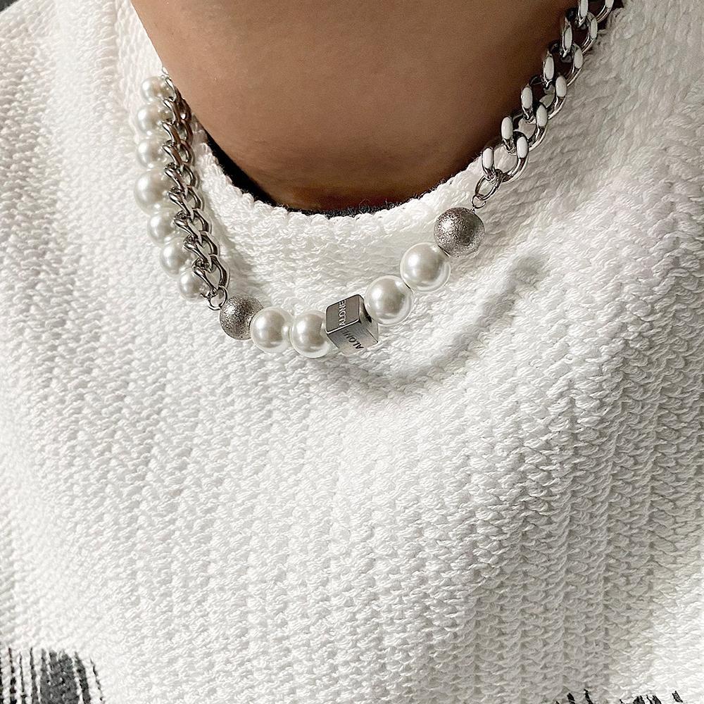 Cuban Chain Pearl Stitching Necklace