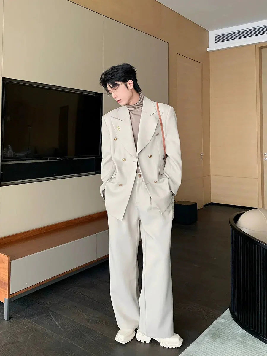 Double-Breasted Suit and Wide-Leg Pants
