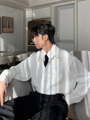Stitching Long-Sleeve Button-Up Shirt