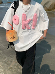 3D Letter Graphic Loose Fit T-Shirt