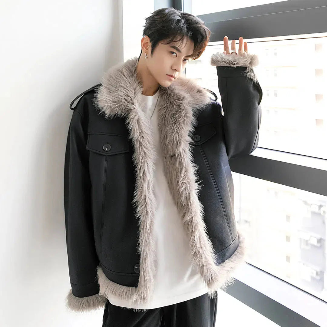 Unisex Velvet Faux Fur Leather Jacket