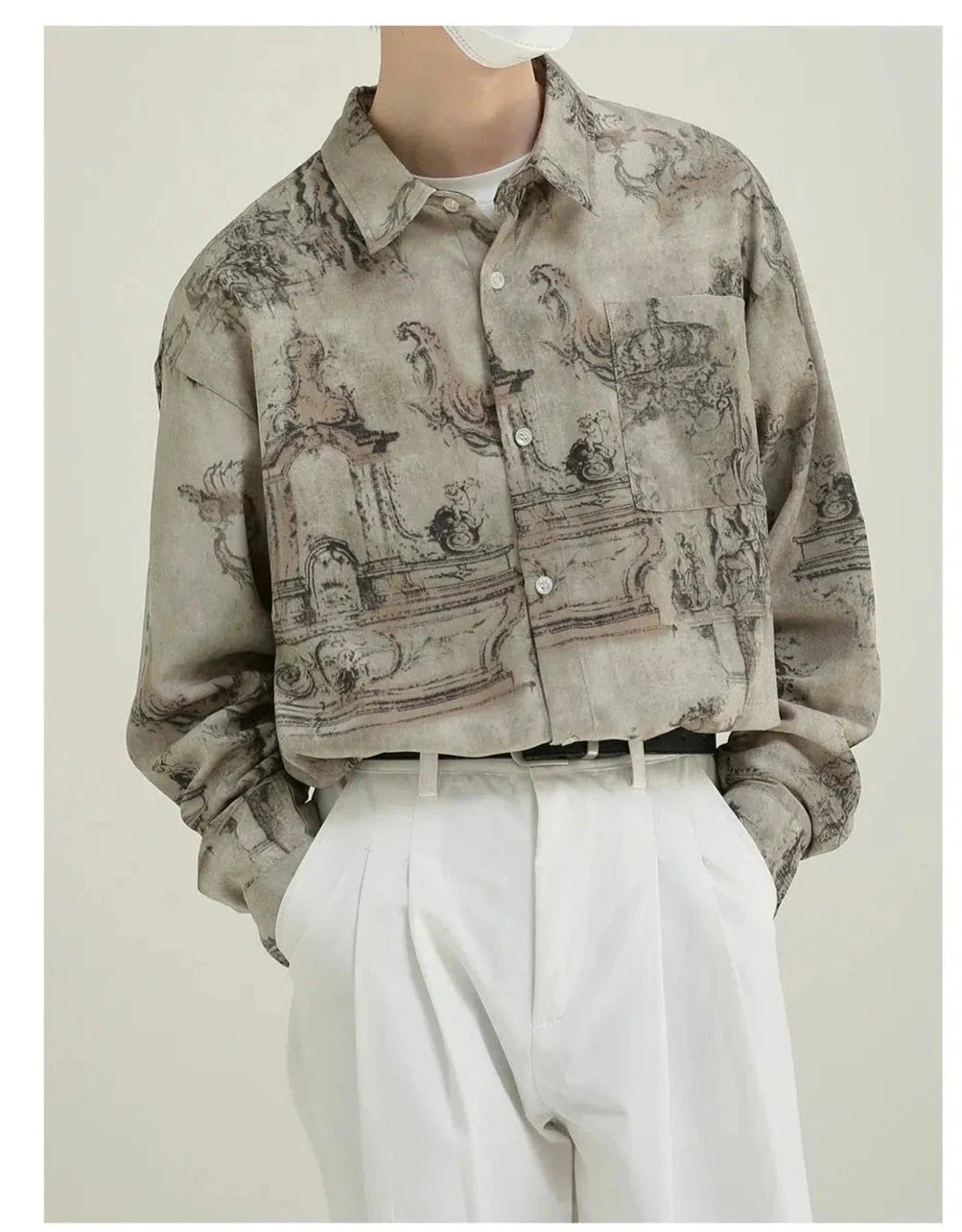 Vintage Mythological Tapestry Print Button-Up Shirt
