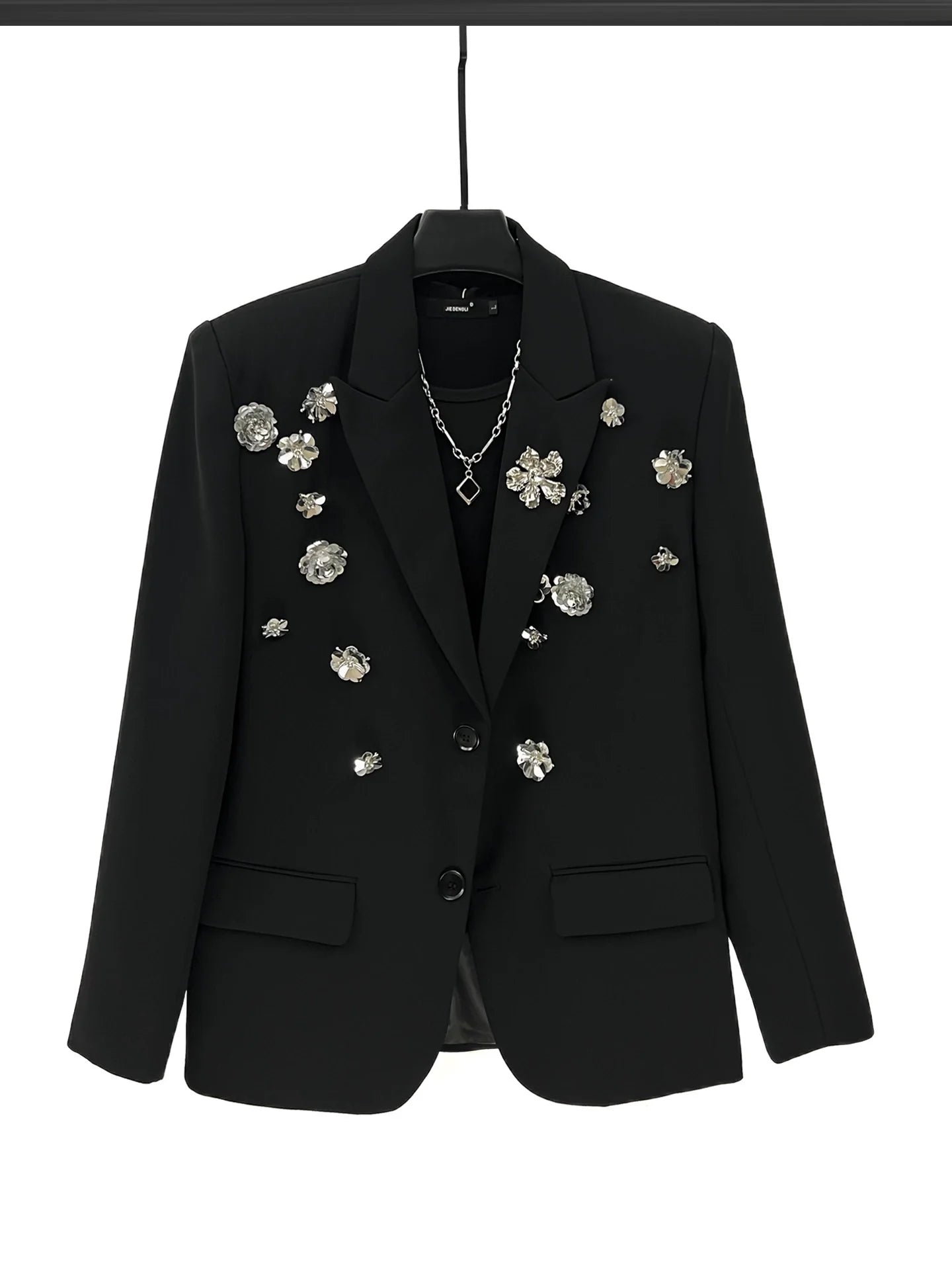 Rose Embellishments Loose Fit Suit Jacket