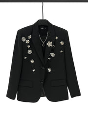 Rose Embellishments Loose Fit Suit Jacket