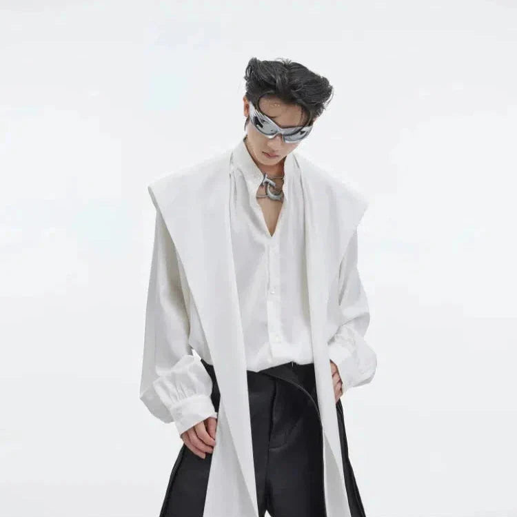 Shawl Hooded Ice Silk Long Sleeve Shirt