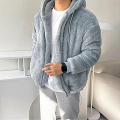 Furry Hooded Sweatshirt Jacket