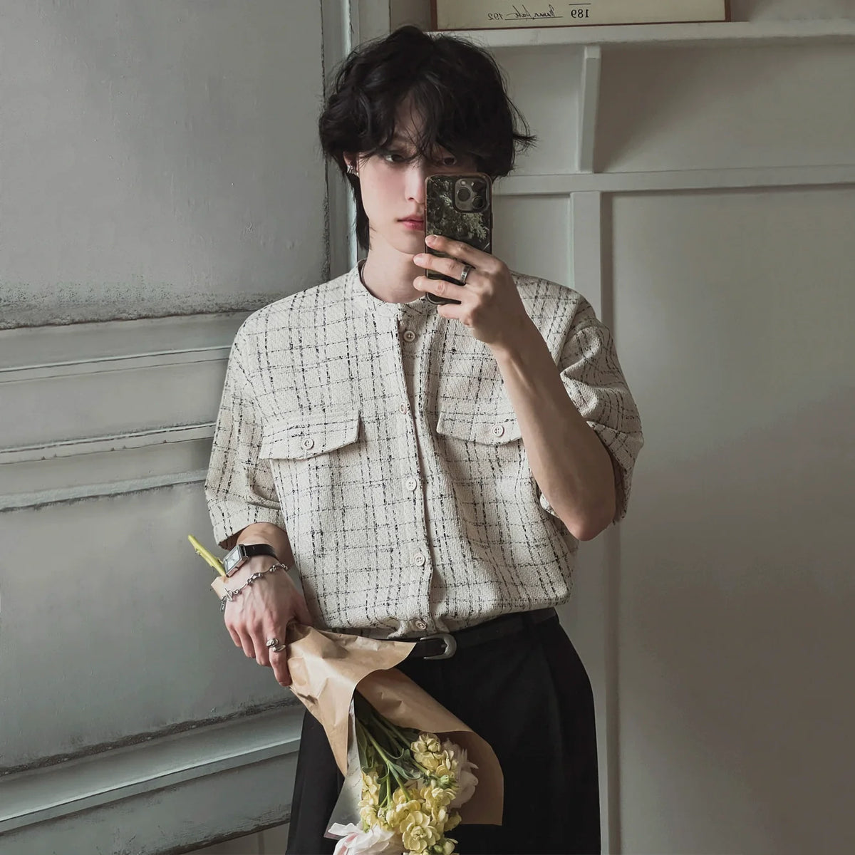 Short Sleeve Round Neck Striped Cardigan