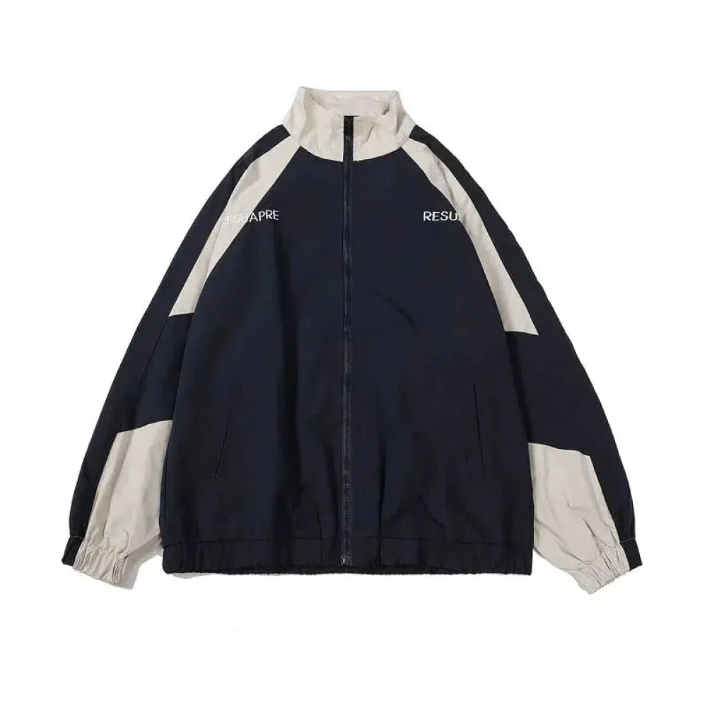 College Contrasting Color Splicing Stand Collar Jacket