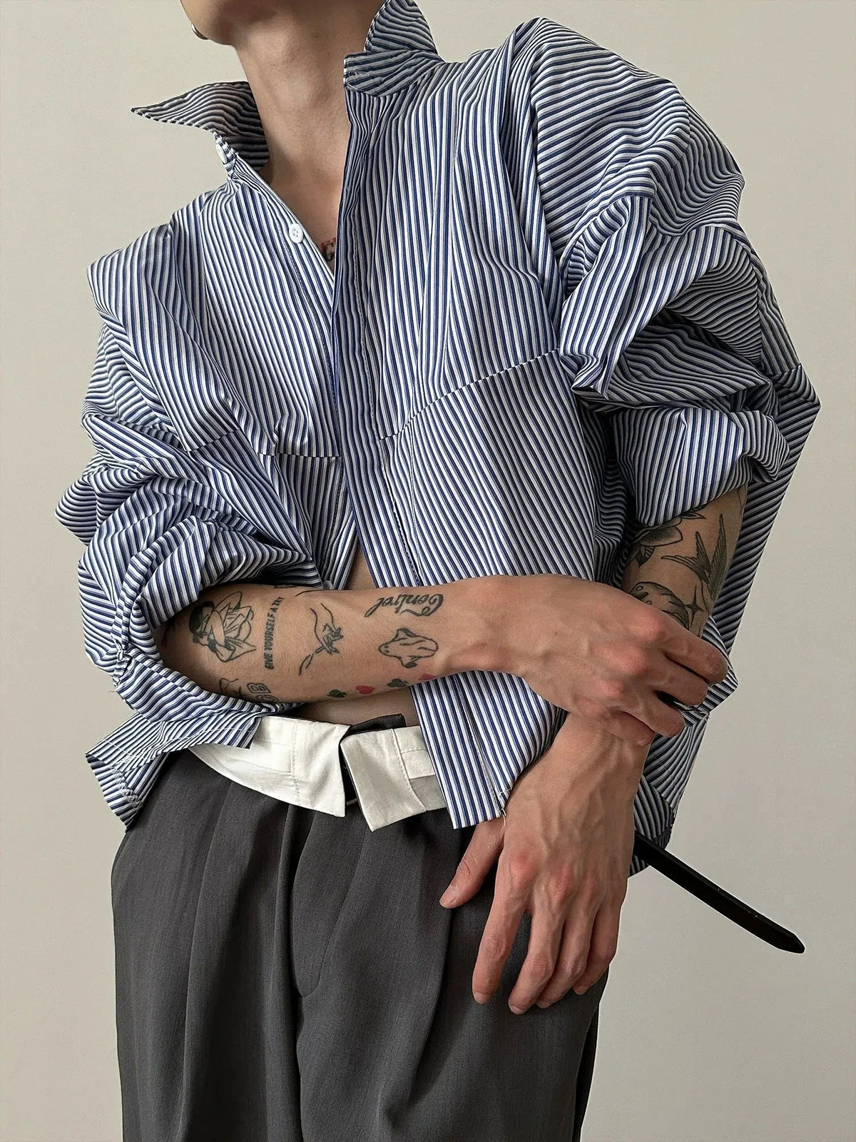 Cropped Long-Sleeve Stripped Shirt