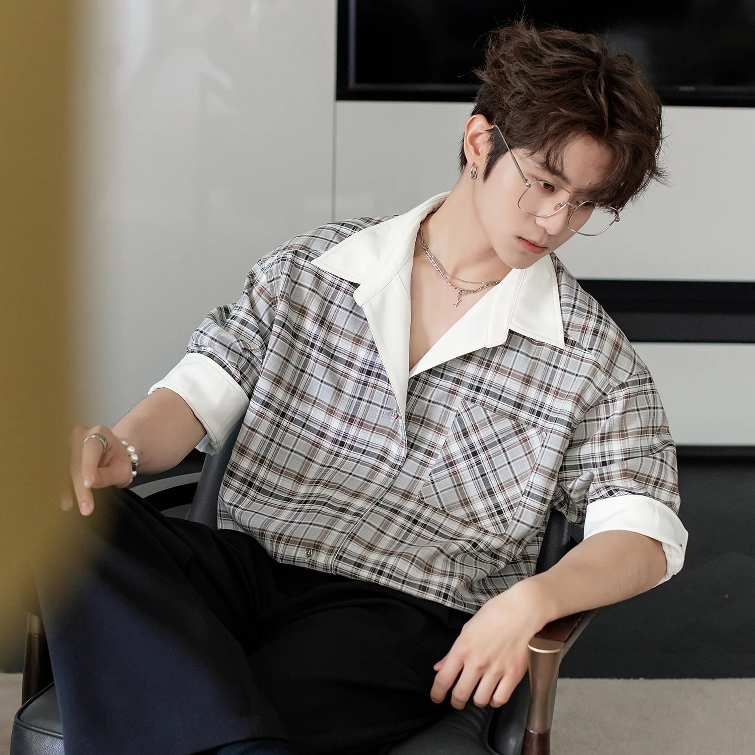 Plaid Short-Sleeve Double-Sided Shirt