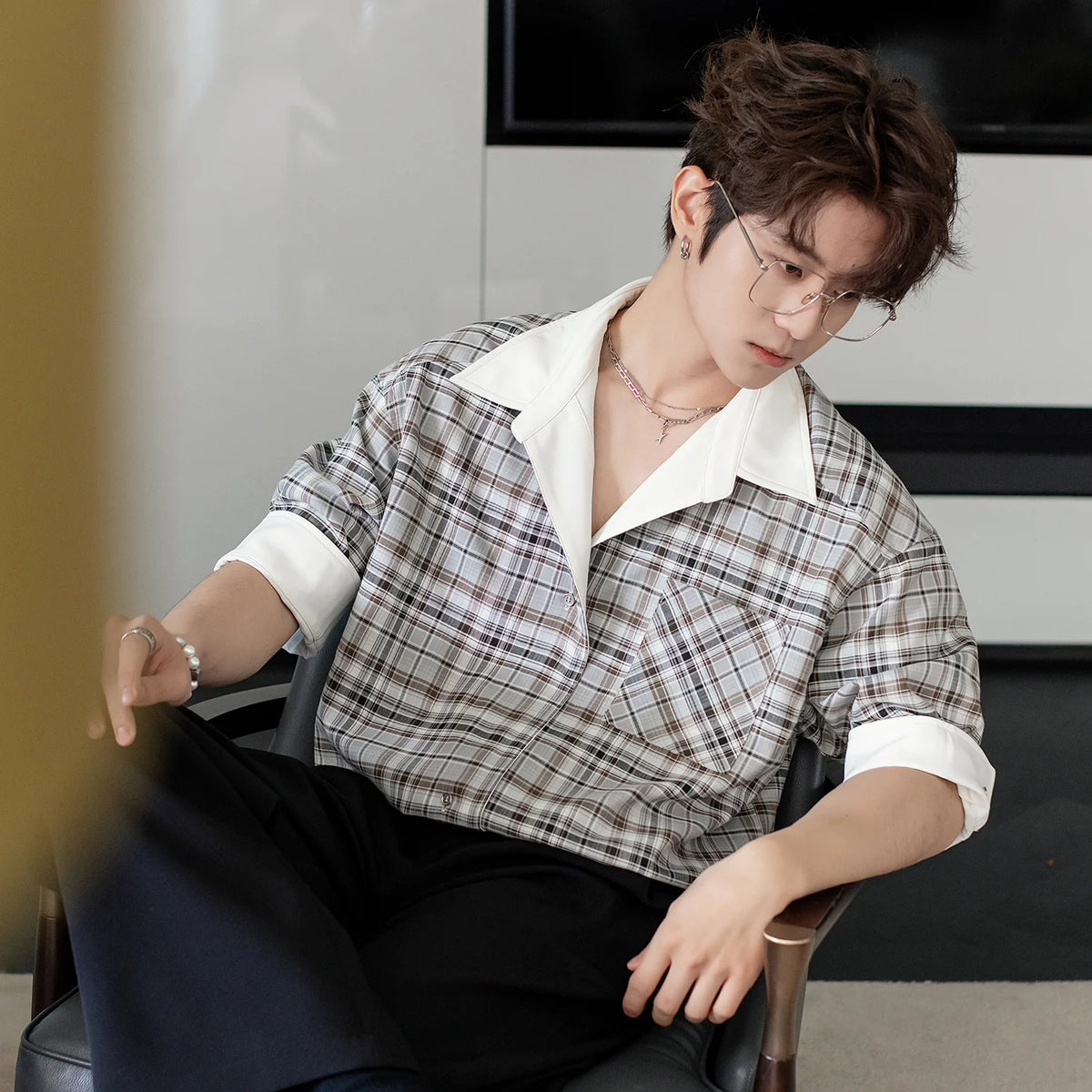 Plaid Short-Sleeve Double-Sided Shirt