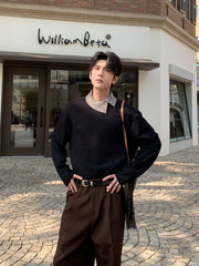 Oblique Placket Long Sleeve Pullover