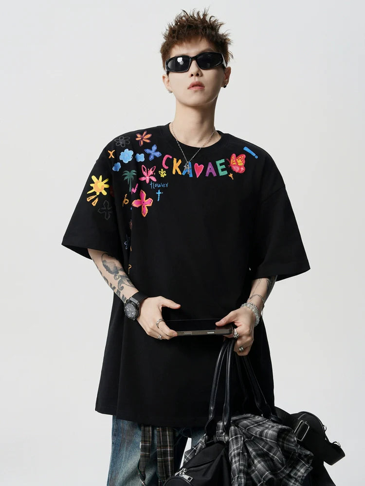 Hand-Painted Print Loose Fit T-Shirt