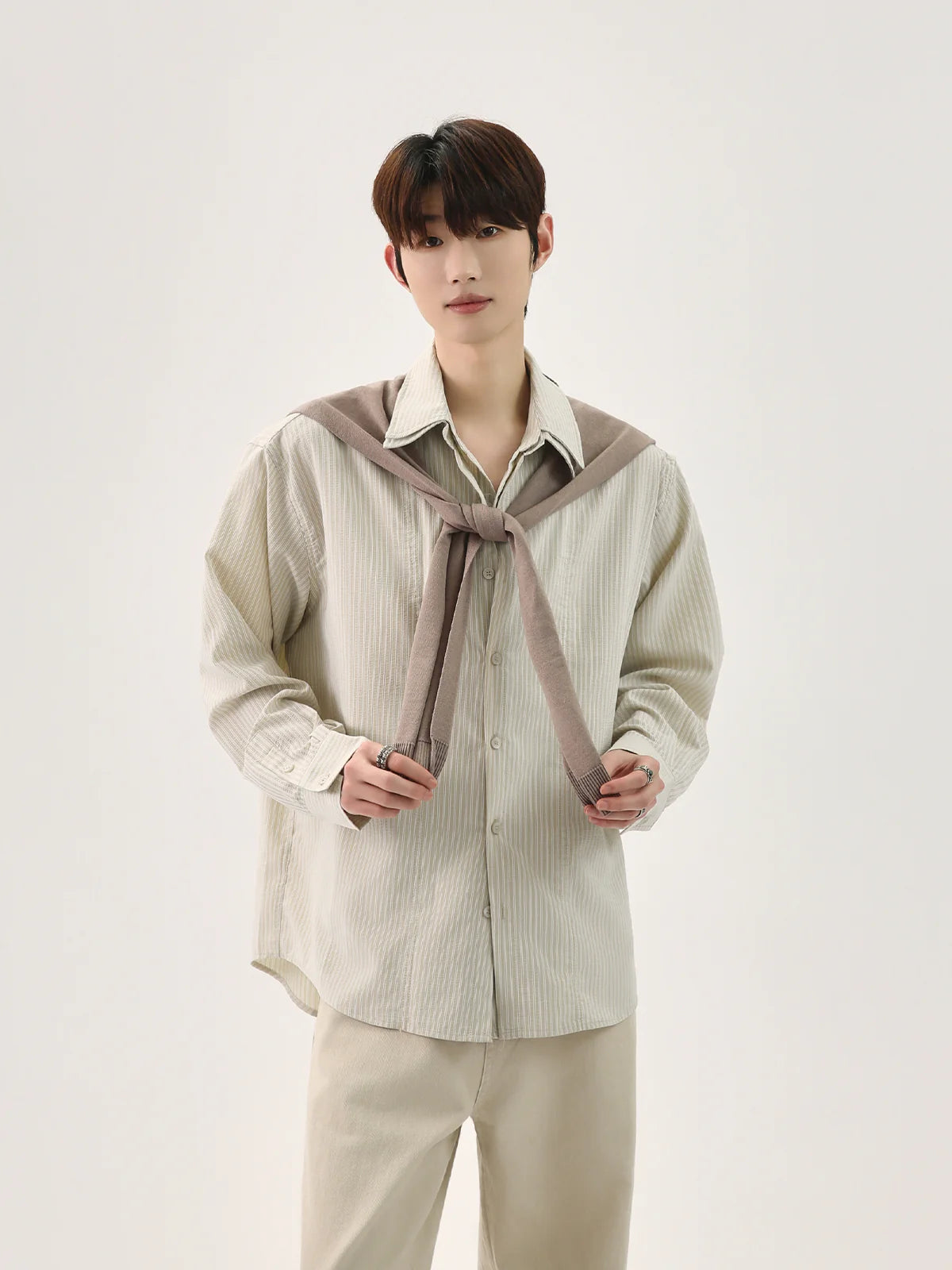 Detachable Shawl Striped Shirt