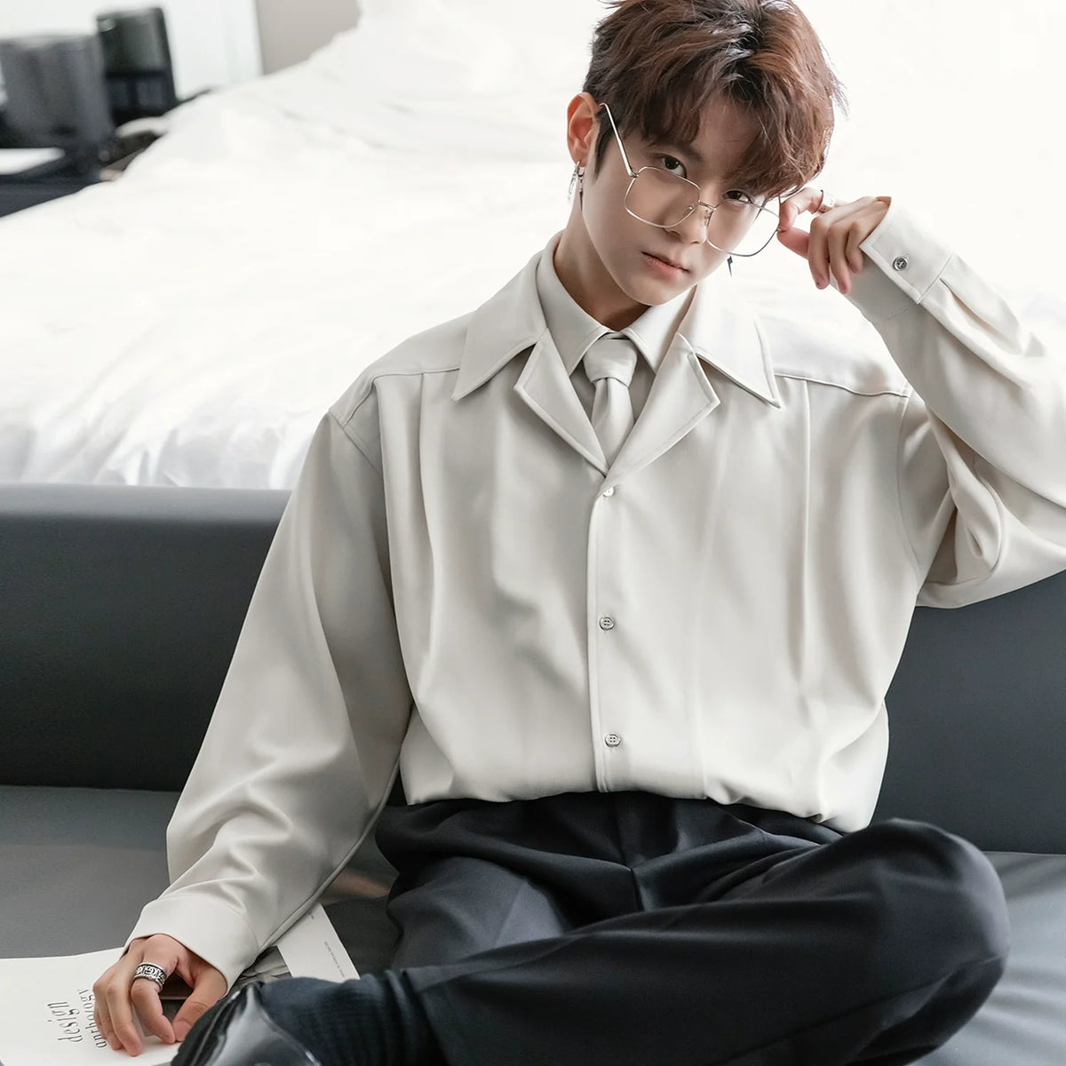 Two-Piece Long-Sleeve Tie Shirt