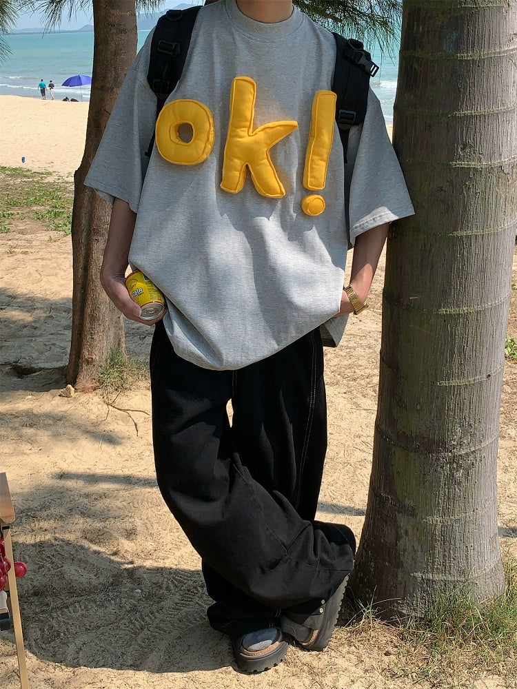 3D Letter Graphic Loose Fit T-Shirt