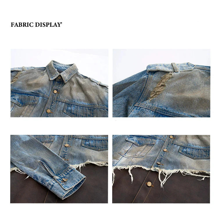 Damaged Denim Leather Patchwork Suit