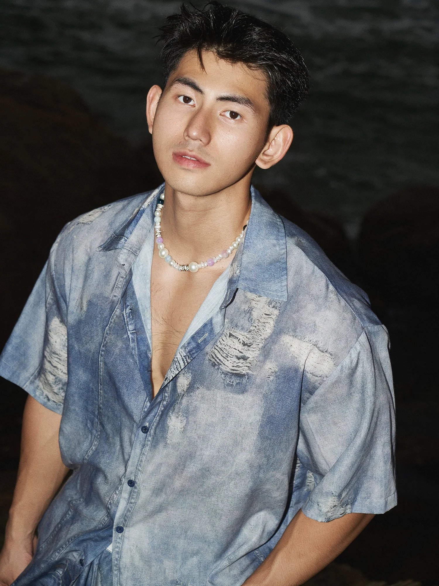 Retro Denim Print Beach