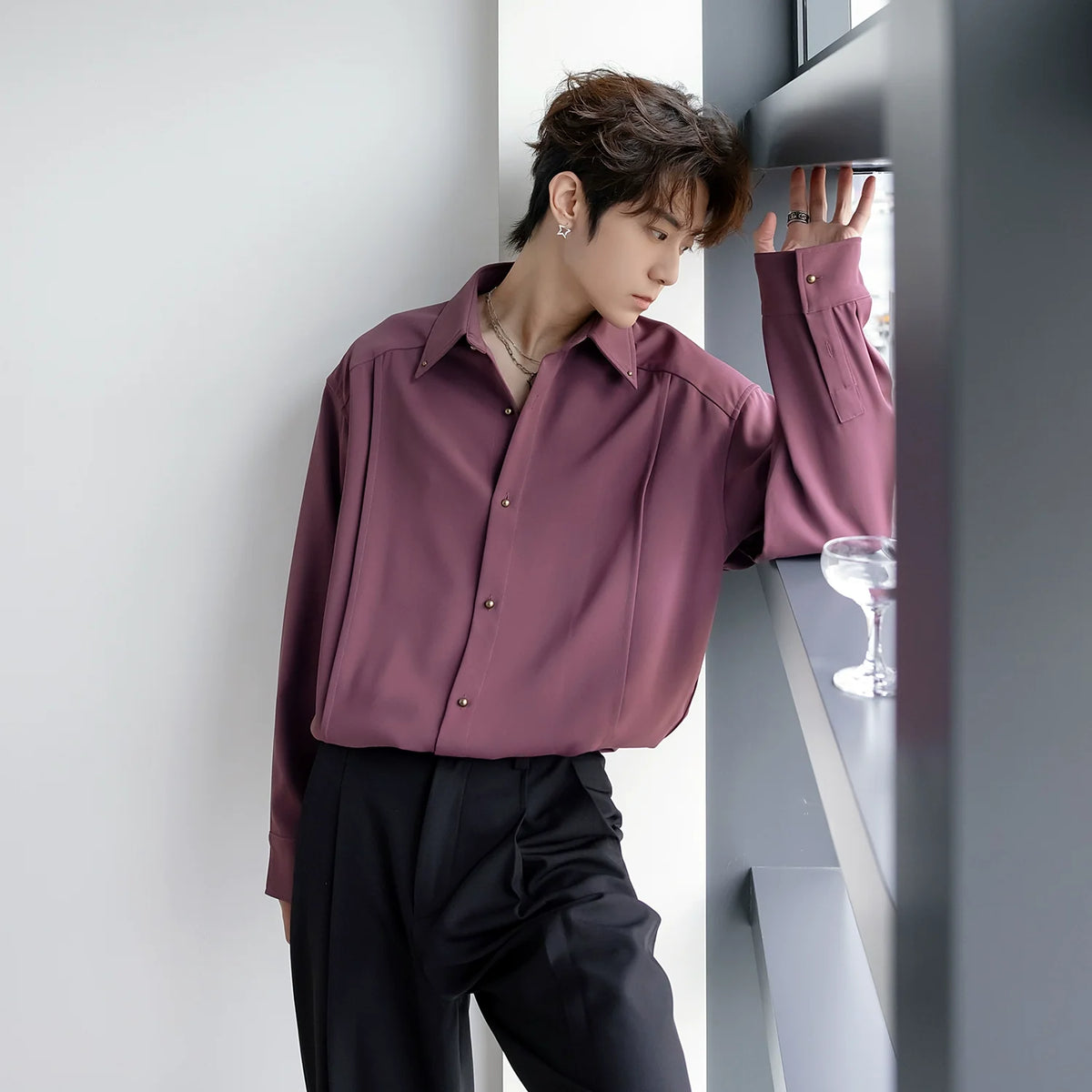Basic Long-Sleeve Button-Up Shirt