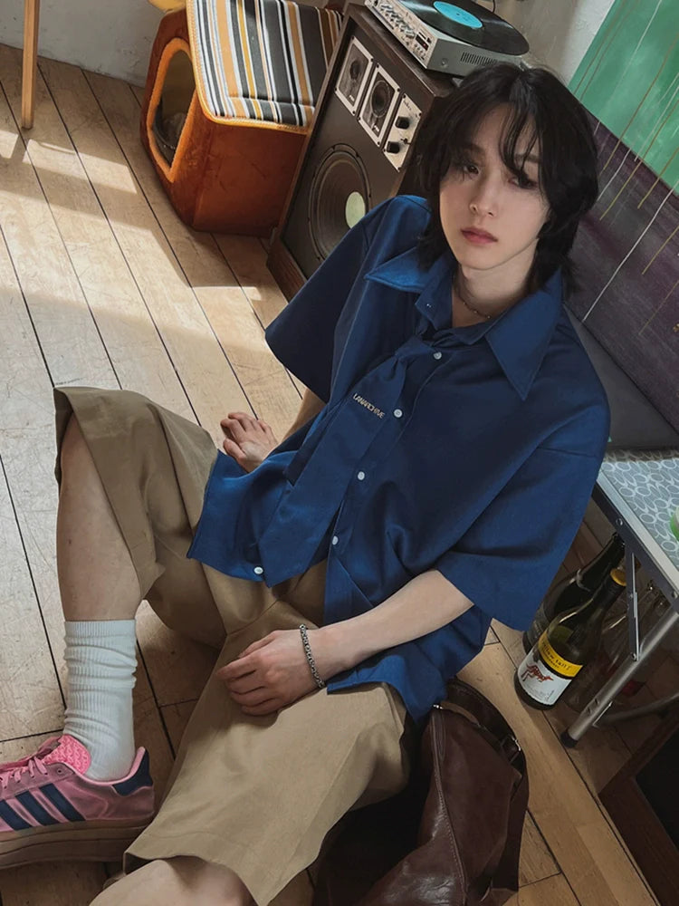 Short Sleeve Loose Fit Shirt with Tie