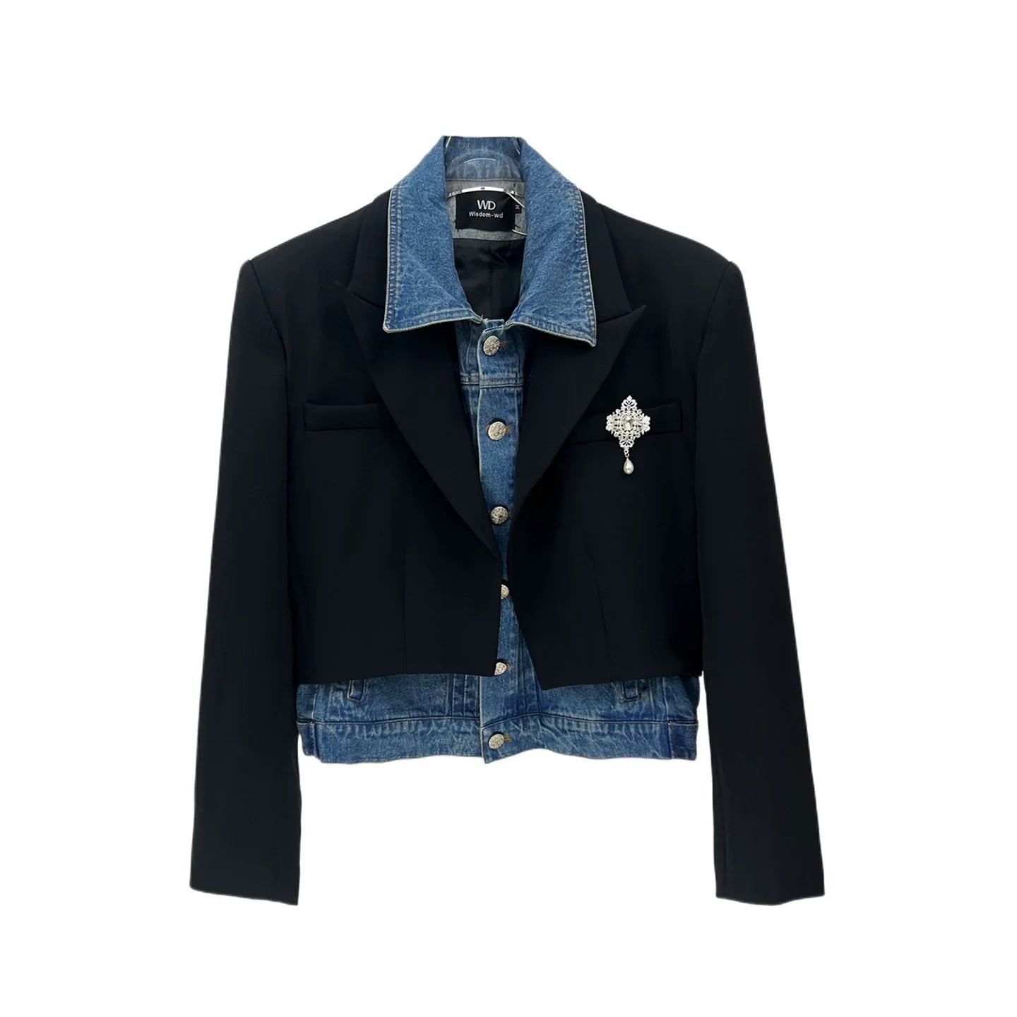 Denim Panel Short Suit Jacket