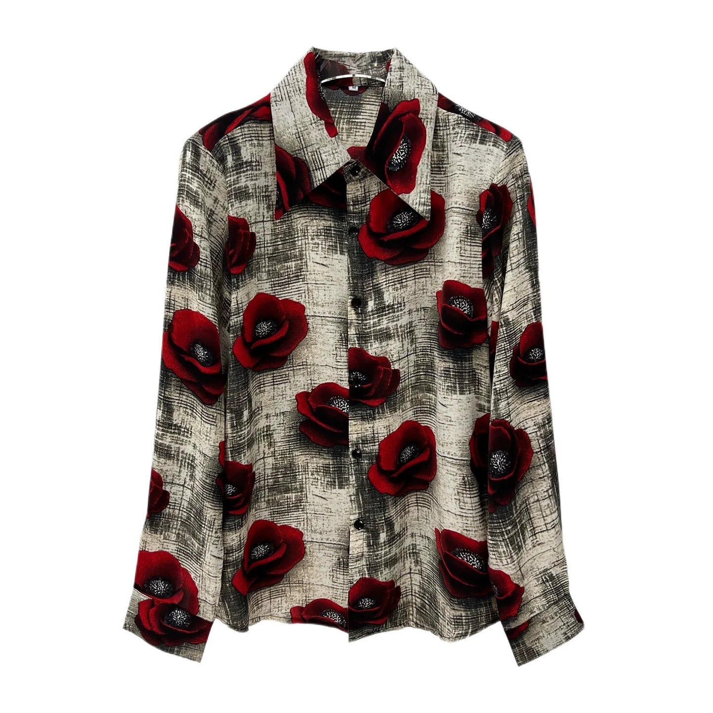 Rose Print Loose Fit Button Up Shirt