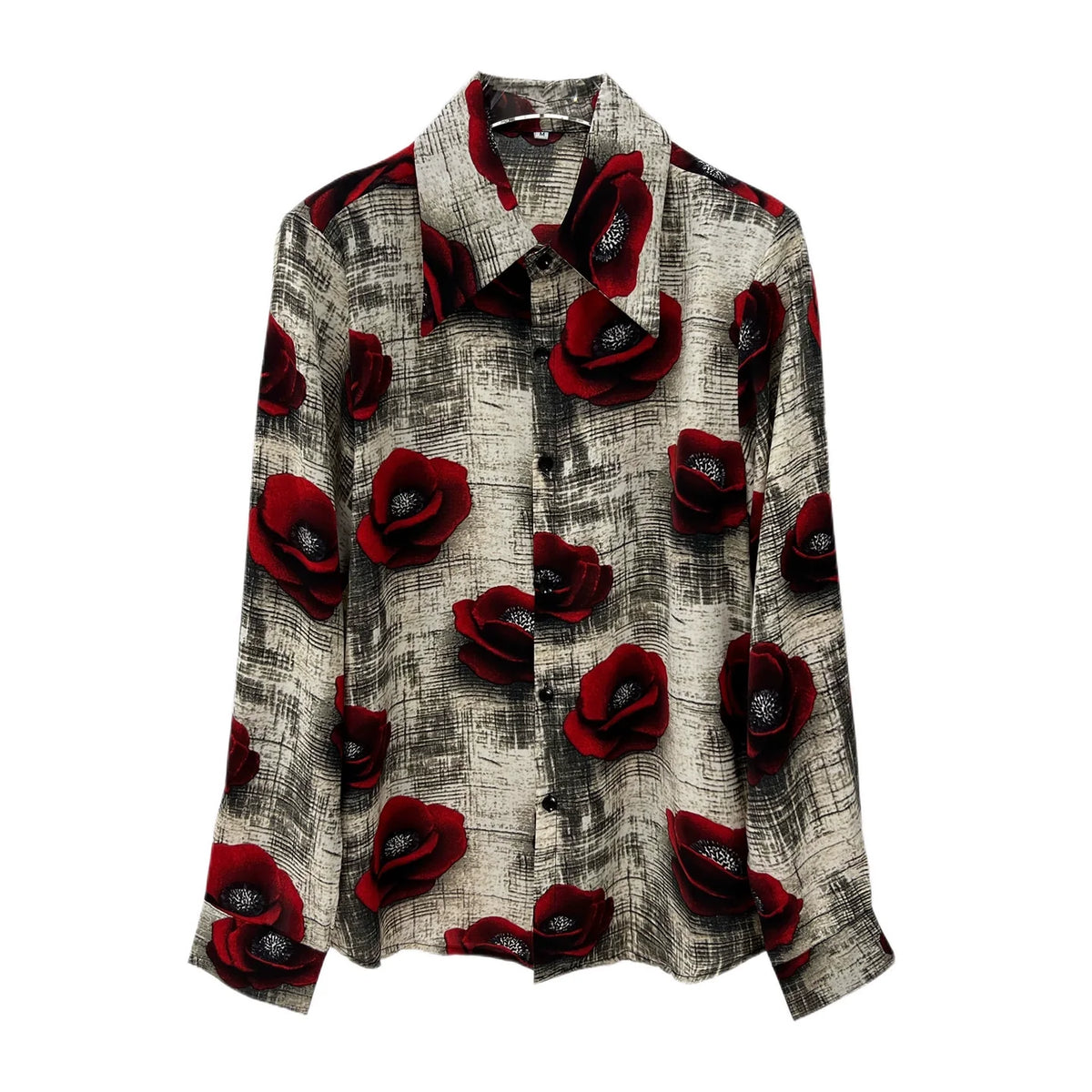 Rose Print Loose Fit Button Up Shirt