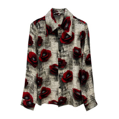 Rose Print Loose Fit Button Up Shirt