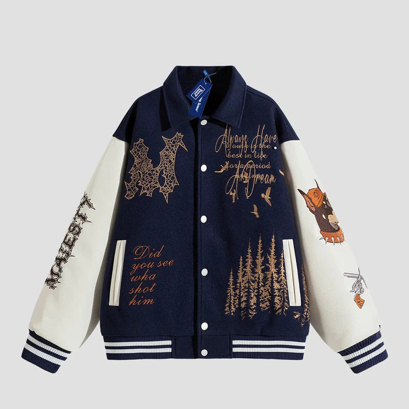 Embroidered Patchwork Varsity Baseball Jacket