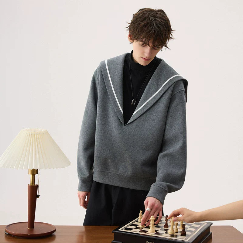 Sailor Collar High-Neck Sweatshirt