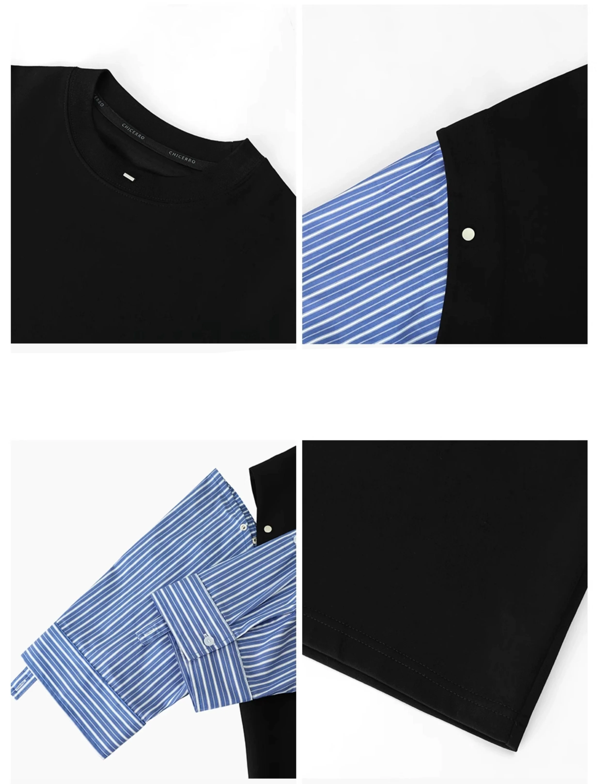 Detachable Striped Short Sleeve T-shirt