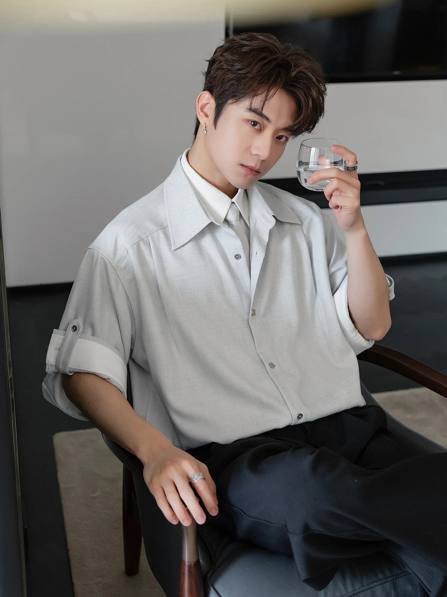Striped Short-Sleeve Shirt ( No Tie )