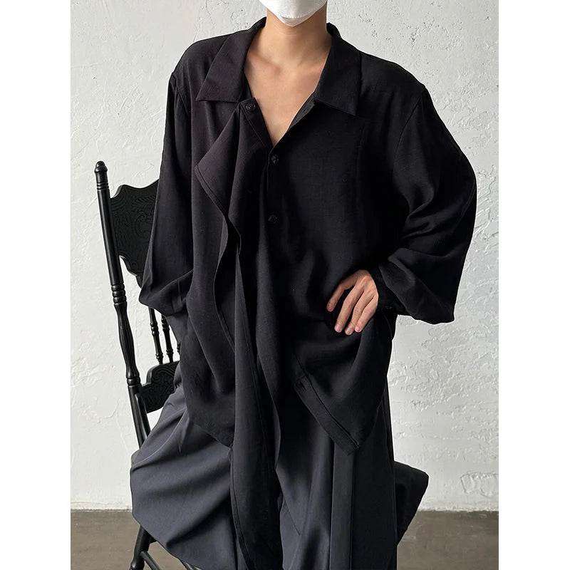 Linen Long-Sleeved Ribbon Shirt