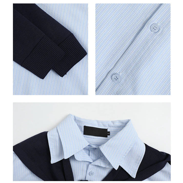 Detachable Shawl Striped Shirt