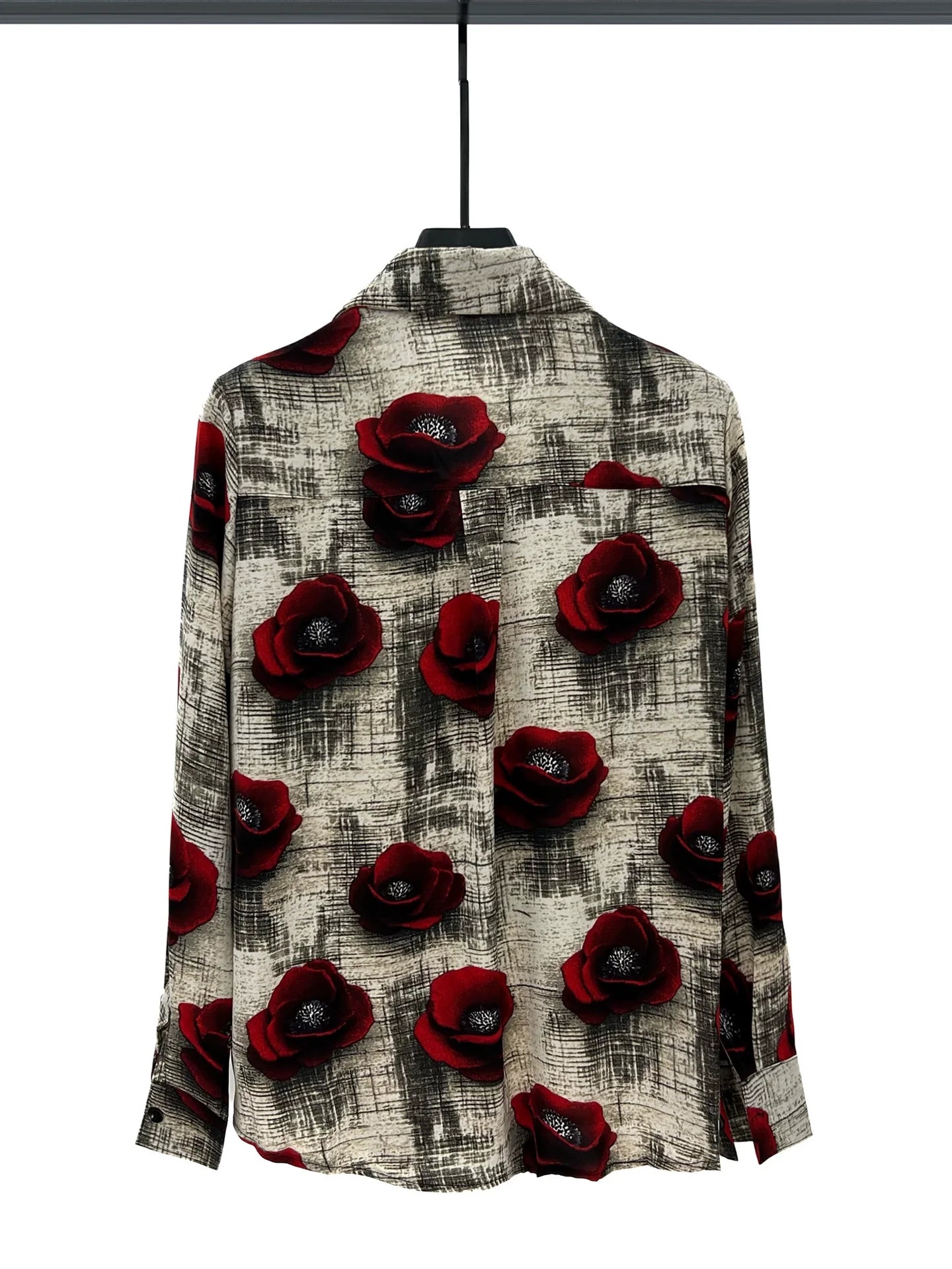 Rose Print Loose Fit Button Up Shirt