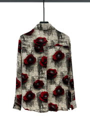 Rose Print Loose Fit Button Up Shirt